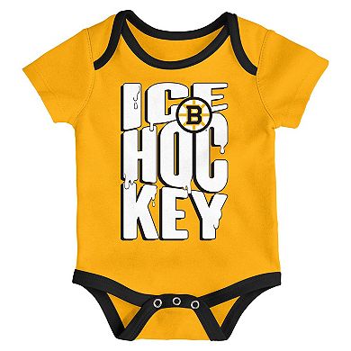 Infant & Newborn Outerstuff Boston Bruins Triple Header Three-Piece Bodysuit Set