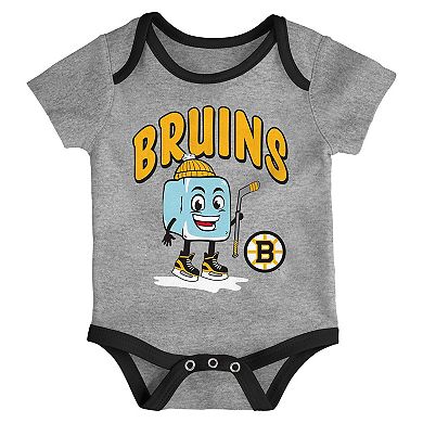 Infant & Newborn Outerstuff Boston Bruins Triple Header Three-Piece Bodysuit Set