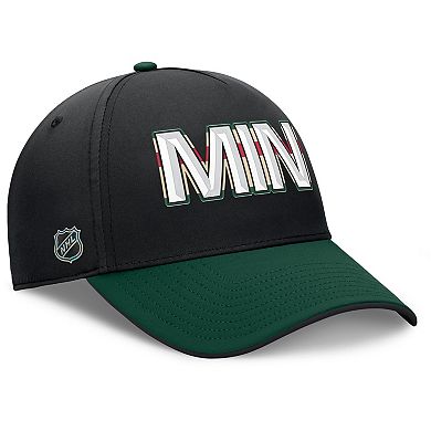 Men's Fanatics Black/Green Minnesota Wild Authentic Pro Rink Team Code Flex Hat