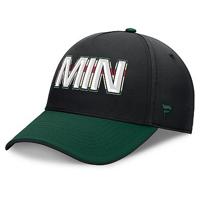 Men's Fanatics Black/Green Minnesota Wild Authentic Pro Rink Team Code Flex Hat