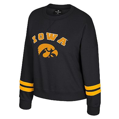 Women's Colosseum Black Iowa Hawkeyes Splashy Crewneck Fleece Sweatshirt