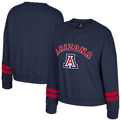 Women's Colosseum Navy Arizona Wildcats Splashy Crewneck Fleece Sweatshirt