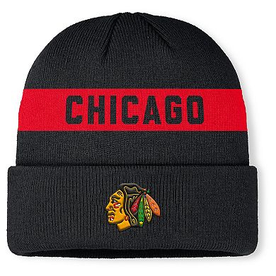 Men's Fanatics Black Chicago Blackhawks Authentic Pro Rink Cuffed Knit Hat
