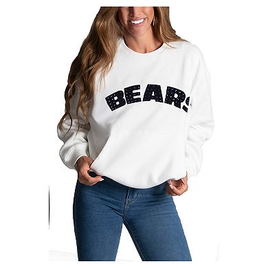 Women's Cuce White Chicago Bears Chenille Jeweled Sweatshirt