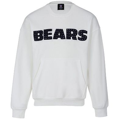 Women's Cuce White Chicago Bears Chenille Jeweled Sweatshirt