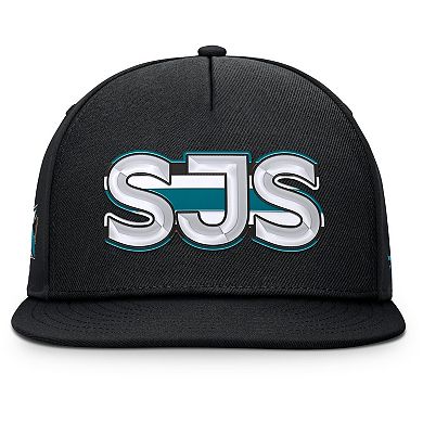 Men's Fanatics Black San Jose Sharks Authentic Pro Rink Team Code Snapback Hat