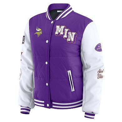Women's WEAR by Erin Andrews Purple Minnesota Vikings Varsity Full-Snap Puffer Jacket