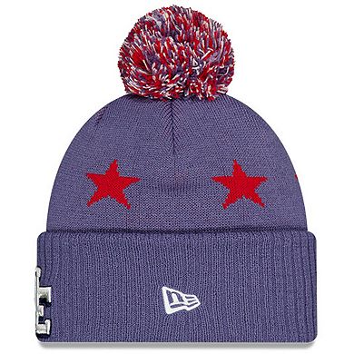 Youth New Era Meadow Blue New England Patriots 2025 Rivalries Collection Sideline Cuffed Knit Hat with Pom