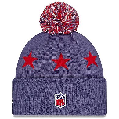 Youth New Era Meadow Blue New England Patriots 2025 Rivalries Collection Sideline Cuffed Knit Hat with Pom