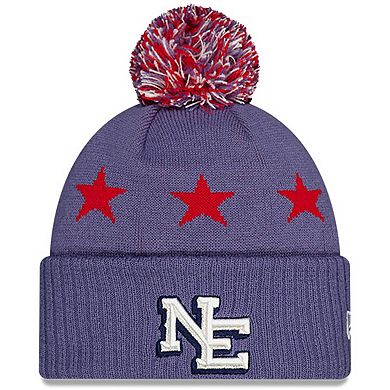 Youth New Era Meadow Blue New England Patriots 2025 Rivalries Collection Sideline Cuffed Knit Hat with Pom