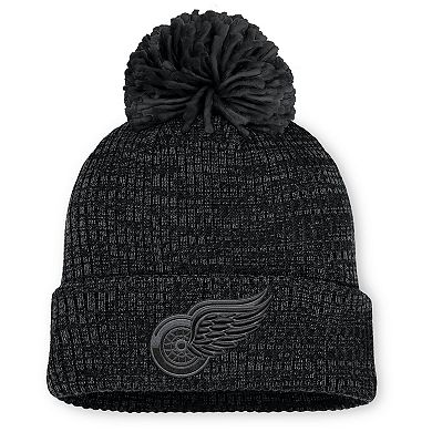 Women's Fanatics Black Detroit Red Wings Authentic Pro Road Cuffed Knit Hat with Pom