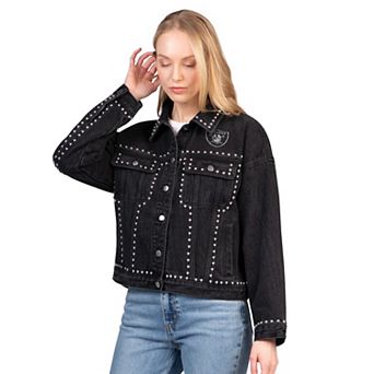 Women's G-III 4Her by Carl Banks Black Las Vegas Raiders Pit Stop Crew II Full-Button Denim Jacket