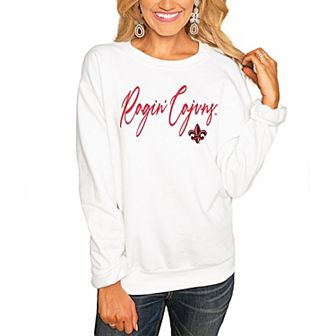Women's White Louisiana Ragin' Cajuns Win the Day Pullover Sweatshirt