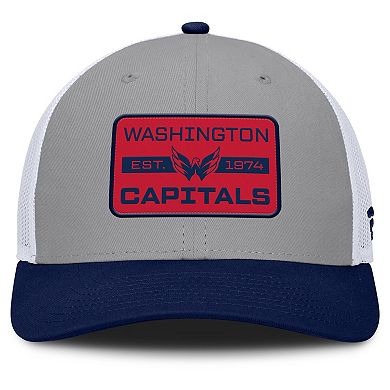 Men's Fanatics Gray/Navy Washington Capitals Fundamental Adapt Trucker Adjustable Hat
