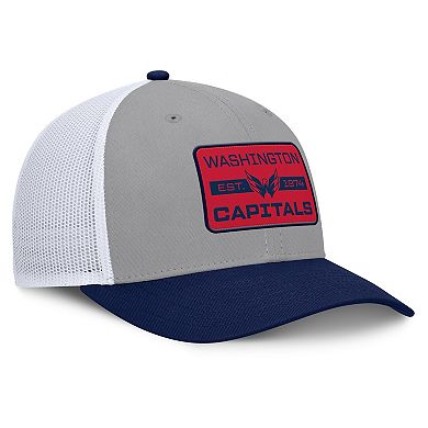 Men's Fanatics Gray/Navy Washington Capitals Fundamental Adapt Trucker Adjustable Hat