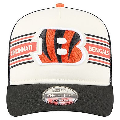 Men's New Era Cream/Black Cincinnati Bengals Banner A-Frame 9FIFTY Trucker Snapback Hat