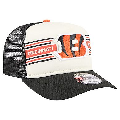 Men's New Era Cream/Black Cincinnati Bengals Banner A-Frame 9FIFTY Trucker Snapback Hat