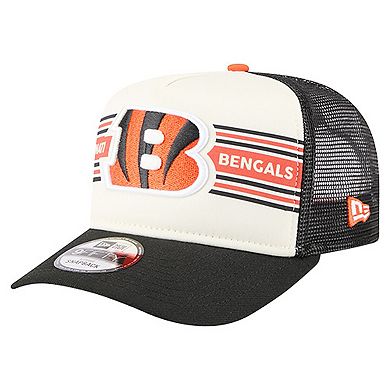 Men's New Era Cream/Black Cincinnati Bengals Banner A-Frame 9FIFTY Trucker Snapback Hat