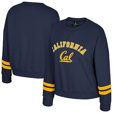 Women's Colosseum Navy Cal Bears Splashy Crewneck Fleece Sweatshirt