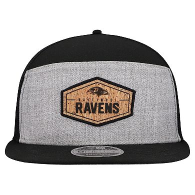 Men's New Era Gray/Black Baltimore Ravens Cork Split Panel 9FIFTY Trucker Snapback Hat