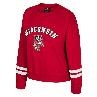 Women's Colosseum Red Wisconsin Badgers Splashy Crewneck Fleece Sweatshirt