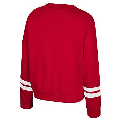 Women's Colosseum Red Wisconsin Badgers Splashy Crewneck Fleece Sweatshirt