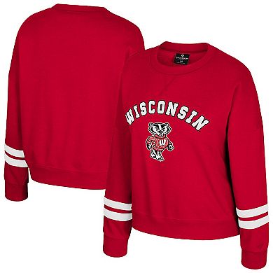 Women's Colosseum Red Wisconsin Badgers Splashy Crewneck Fleece Sweatshirt