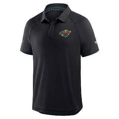 Men's Fanatics Black Minnesota Wild Authentic Pro Rink Raglan Polo