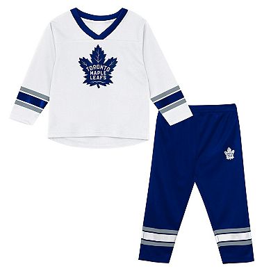 Preschool Outerstuff White/Blue Toronto Maple Leafs Denting the Net Long Sleeve T-Shirt and Pants Set