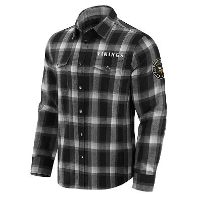 Men's Darius Rucker Collection by Fanatics Black Minnesota Vikings Flannel Plaid Full-Snap Shirt
