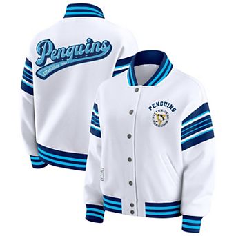 Women's WEAR by Erin Andrews White/Navy Pittsburgh Penguins Full-Snap Fleece Sweatshirt Jacket