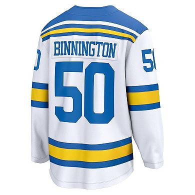 Men's Fanatics Jordan Binnington White St. Louis Blues Away Breakaway Player Jersey