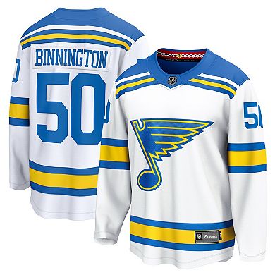 Men's Fanatics Jordan Binnington White St. Louis Blues Away Breakaway Player Jersey