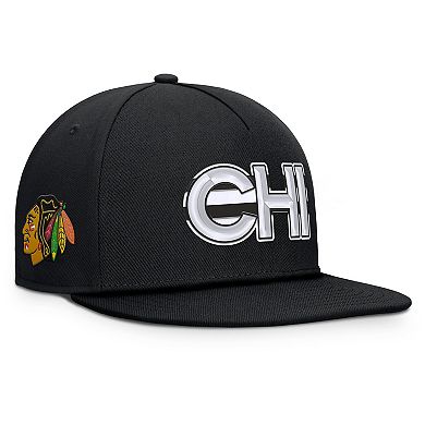 Men's Fanatics Black Chicago Blackhawks Authentic Pro Rink Team Code Snapback Hat