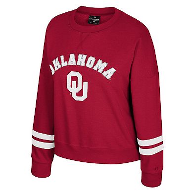 Women's Colosseum Crimson Oklahoma Sooners Splashy Crewneck Fleece Sweatshirt