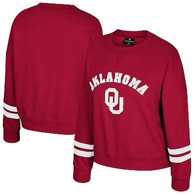Women's Colosseum Crimson Oklahoma Sooners Splashy Crewneck Fleece Sweatshirt