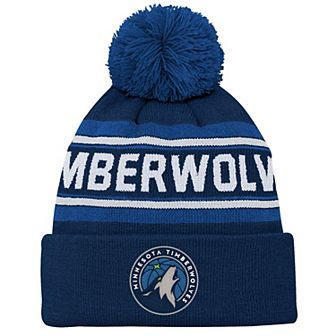 Youth Navy Minnesota Timberwolves Backboard Jacquard Cuffed Knit Hat with Pom