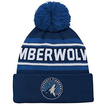 Youth Navy Minnesota Timberwolves Backboard Jacquard Cuffed Knit Hat with Pom