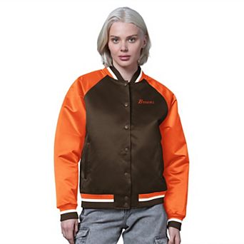 Women's Starter Brown/Orange Cleveland Browns Satin Full-Snap Vintage Varsity Jacket