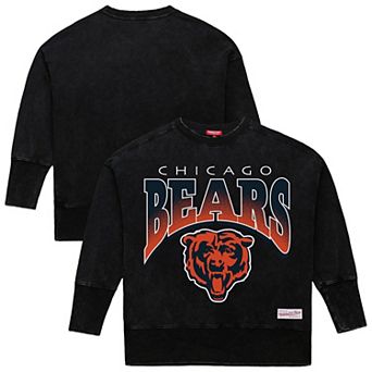 Women's Mitchell & Ness Black Chicago Bears Delineate Mineral Wash Crewneck Sweatshirt