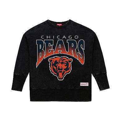Women's Mitchell & Ness Black Chicago Bears Delineate Mineral Wash Crewneck Sweatshirt