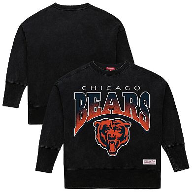 Women's Mitchell & Ness Black Chicago Bears Delineate Mineral Wash Crewneck Sweatshirt