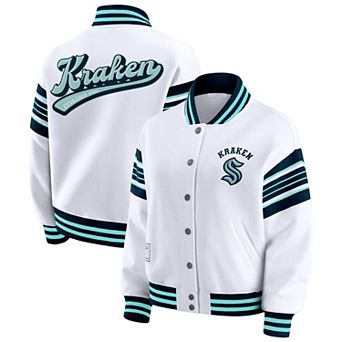 Women's WEAR by Erin Andrews White/Deep Sea Blue Seattle Kraken Full-Snap Fleece Sweatshirt Jacket