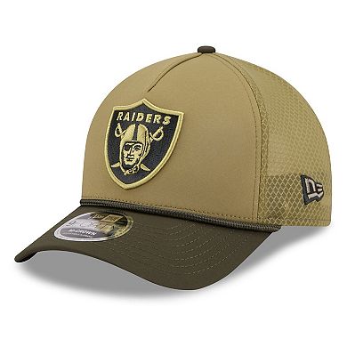 Youth New Era Green/Dark Green Las Vegas Raiders 2025 Salute to Service 9FORTY A-Frame Adjustable Hat