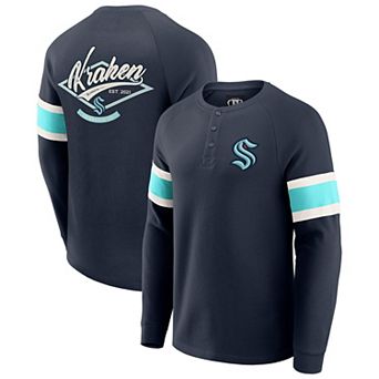 Men's Darius Rucker Collection by Fanatics Deep Sea Blue Seattle Kraken Waffle-Knit Raglan Long Sleeve Henley T-Shirt