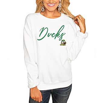 Women's White Oregon Ducks Win the Day Pullover Sweatshirt