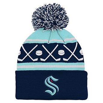 Infant Deep Sea Blue Seattle Kraken Face-Off Cuffed Knit Hat with Pom