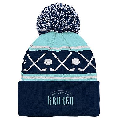 Infant Deep Sea Blue Seattle Kraken Face-Off Cuffed Knit Hat with Pom