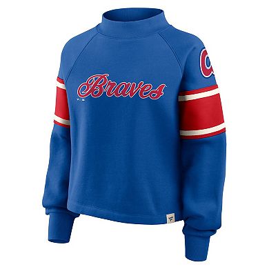 Women's Fanatics Royal Atlanta Braves Oversized Toss Sweep Raglan Pullover Sweatshirt
