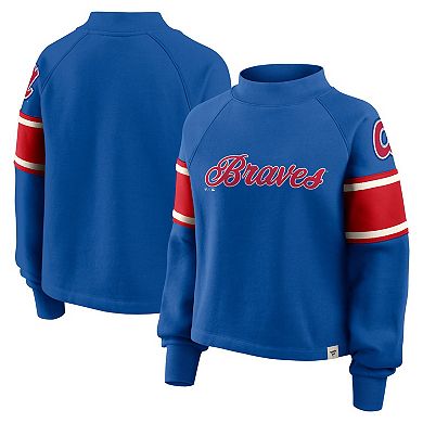 Women's Fanatics Royal Atlanta Braves Oversized Toss Sweep Raglan Pullover Sweatshirt